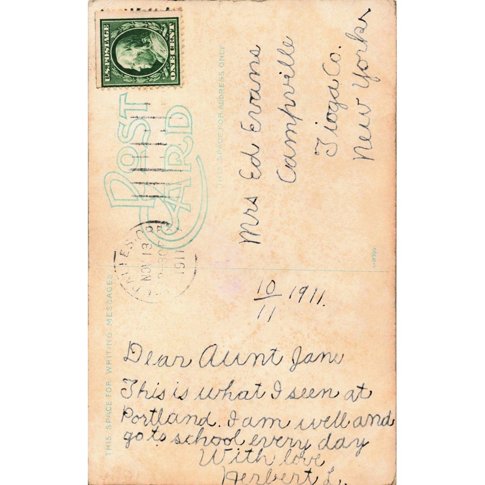 Vtg 1911 Portland Oregon City Park Duck Pond Postcard Benjamin Franklin Stamp - Picture 2 of 2